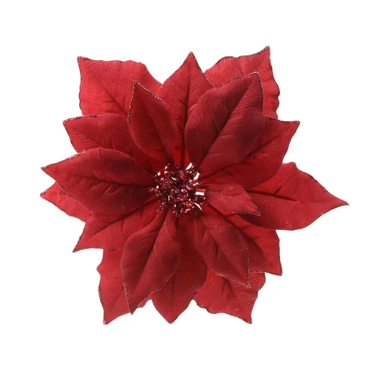 Red fabric poinsettia on a clip, 24 cm diameter