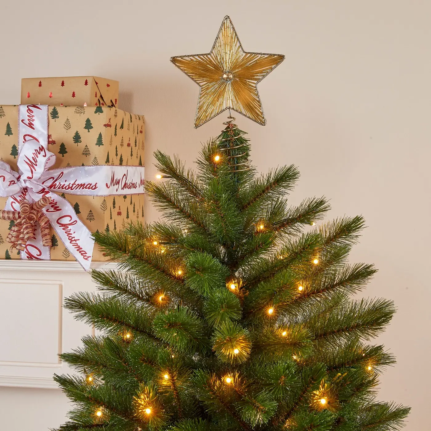 Pre-lamped artificial green Bristlecone Christmas tree