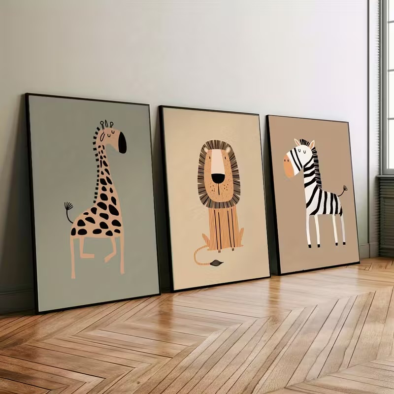 مجموعة لوحات حيوانات كرتونية مينيمالية