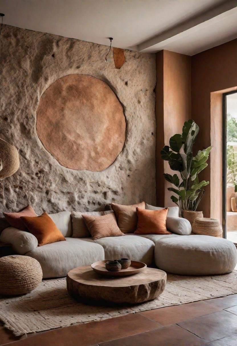 غرفة معيشة عصرية بألوان ترابية ولمسات طبيعية