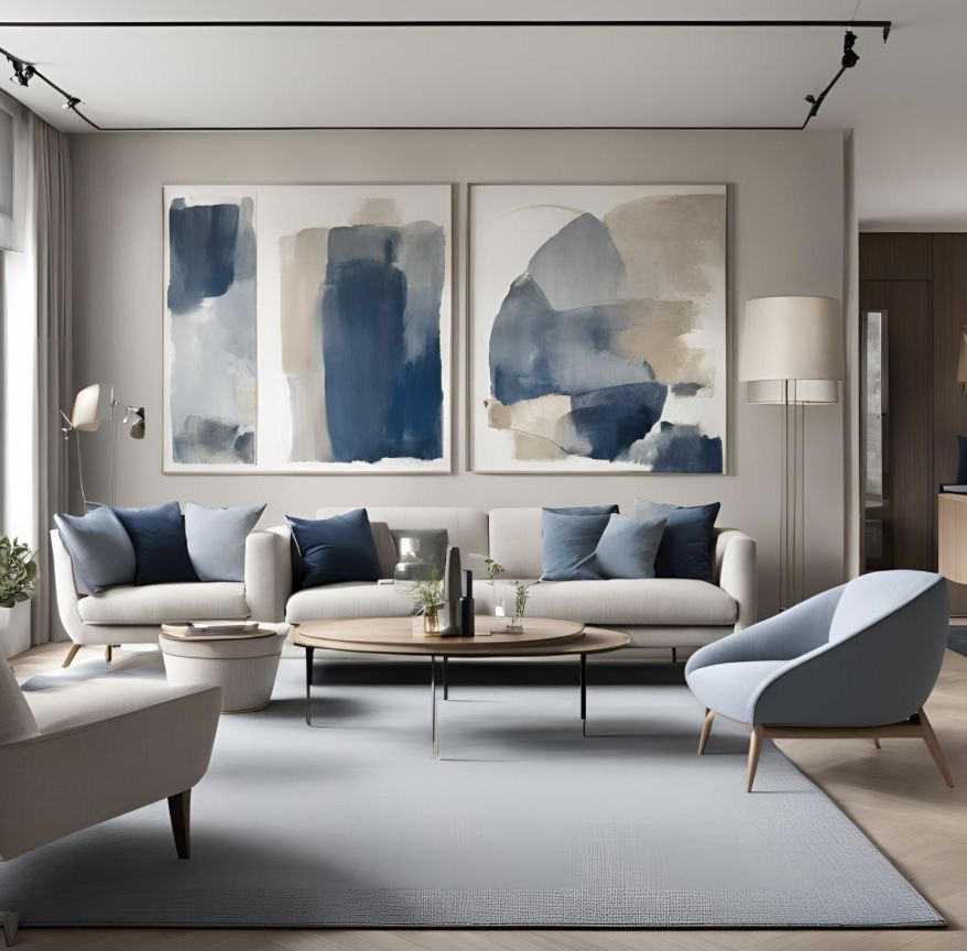 غرفة معيشة عصرية بلمسات فنية وأثاث أنيق