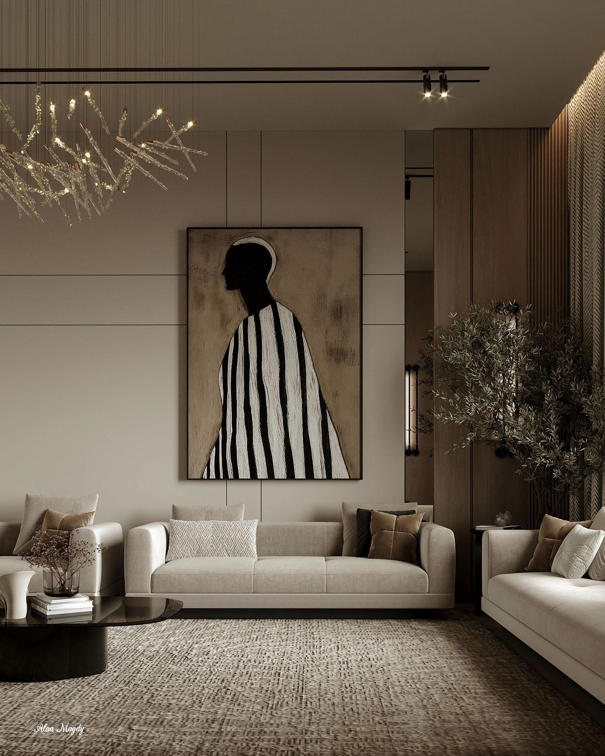 لوحة تجريدية حديثة بألوان محايدة