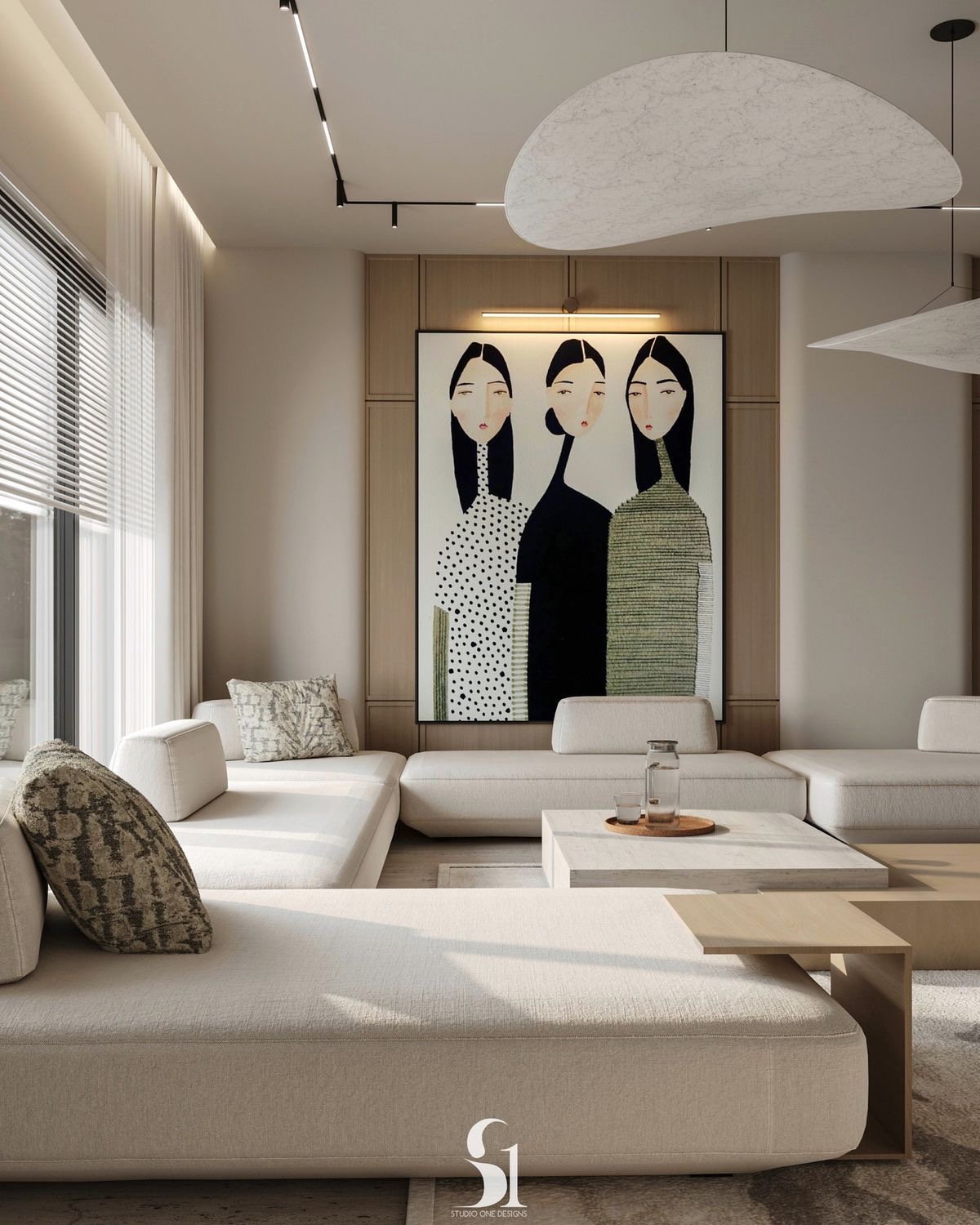 غرفة معيشة عصرية بتصميم مينيمالي أنيق