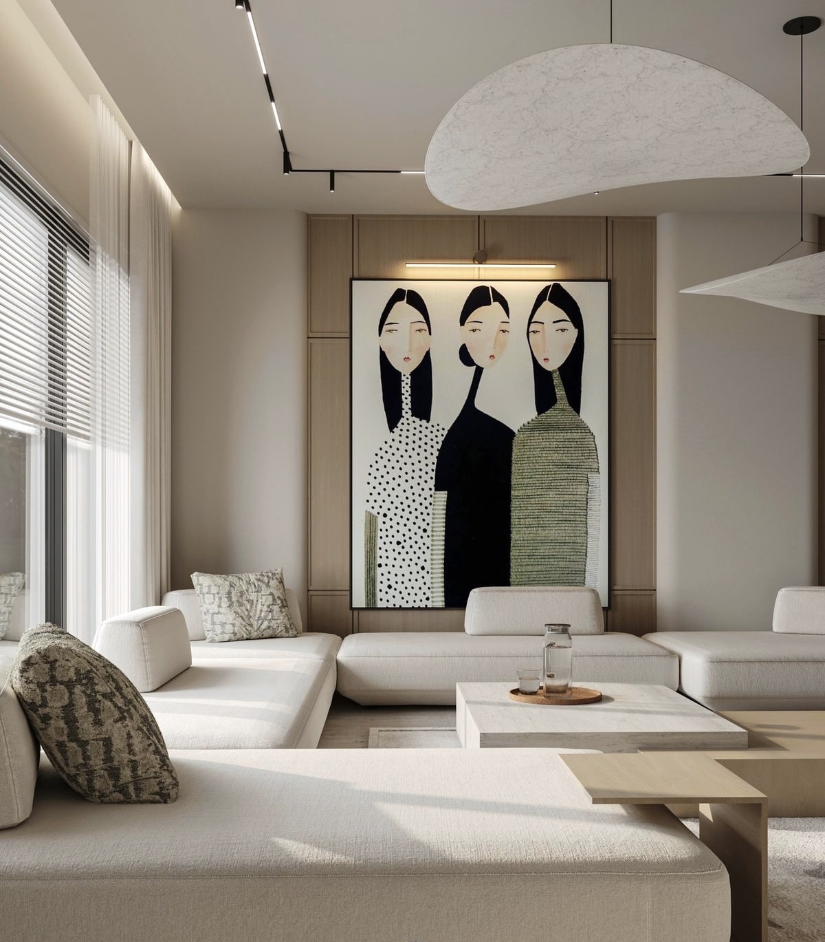 غرفة معيشة عصرية بتصميم مينيمالي أنيق