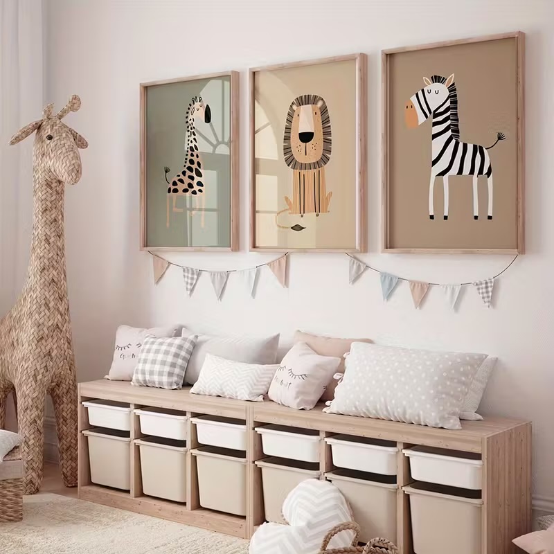 مجموعة لوحات حيوانات كرتونية مينيمالية