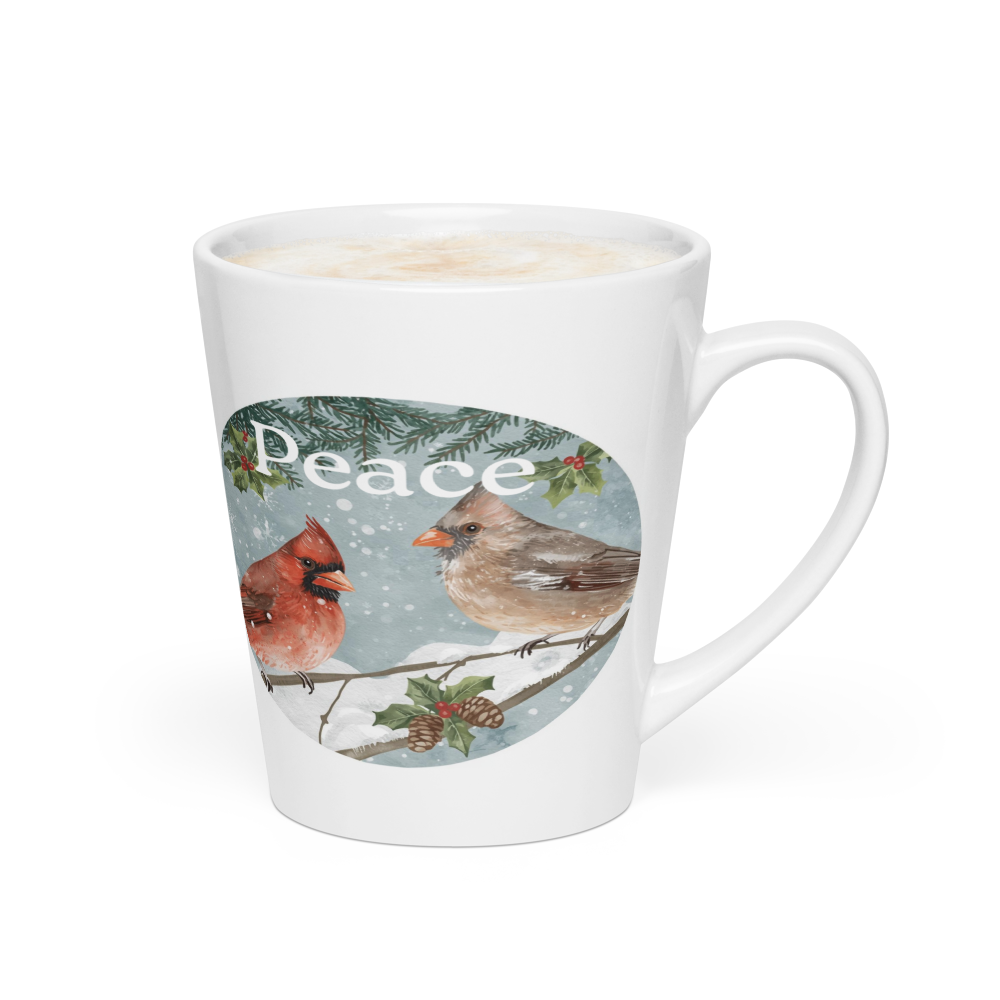 12oz White Peace Cardinal Latte Mug