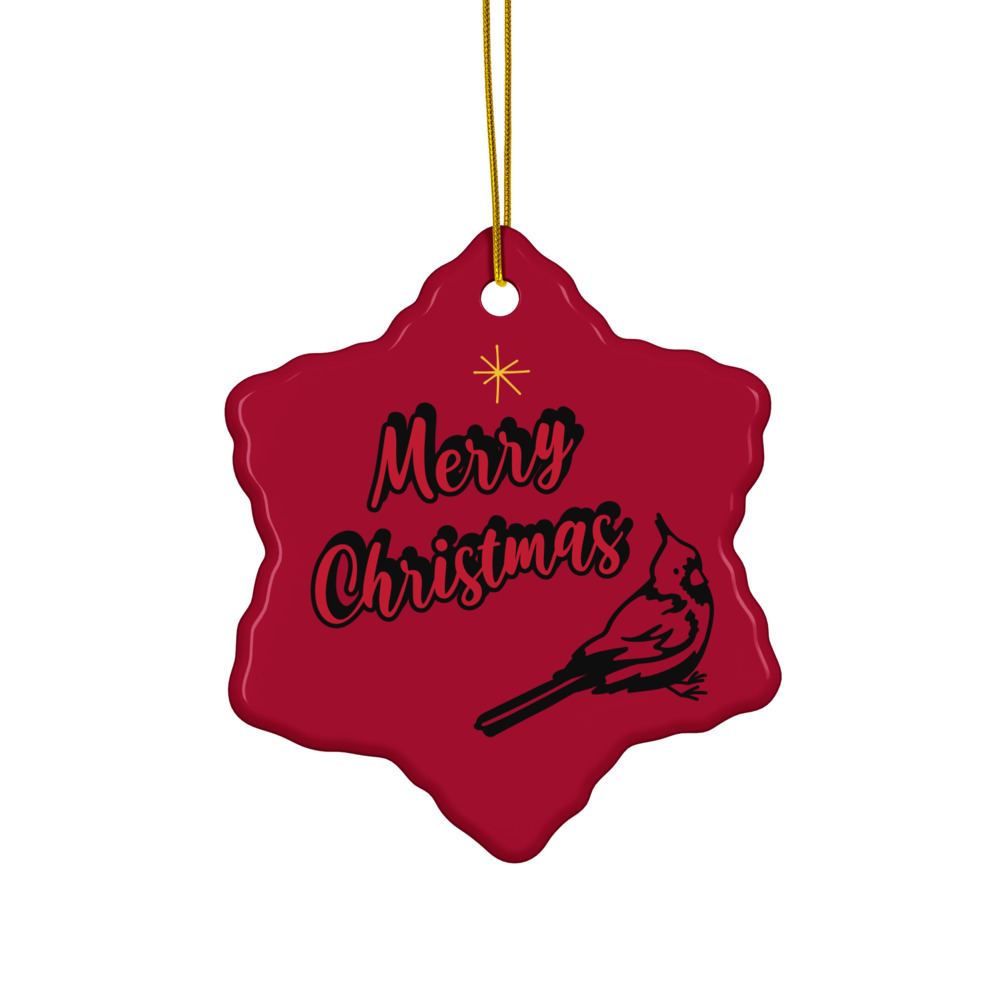 Red Snowflake Ceramic Ornament – Merry Christmas Cardinal