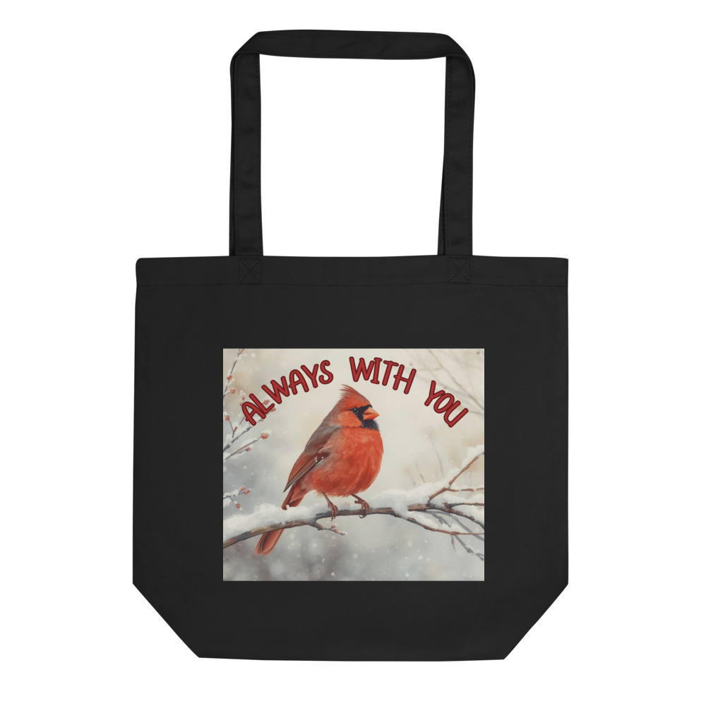 Organic Canvas Tote – “Always With You” Cardinal (Black) - Medium Size