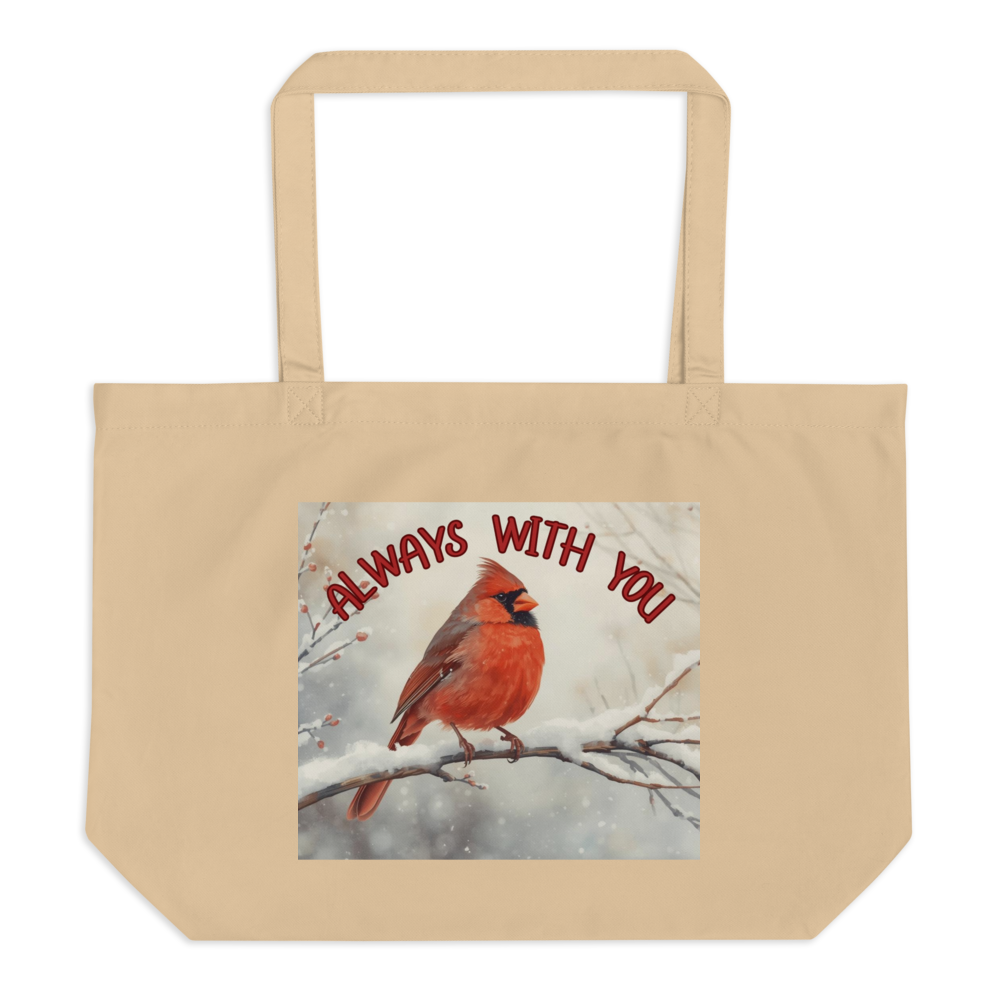 Organic Canvas Tote – “Always With You” Cardinal (Oyster, Large)