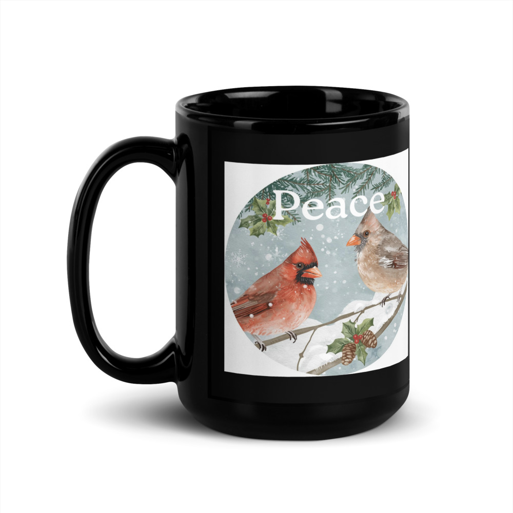 15oz Black Glossy Peace Cardinal Mug