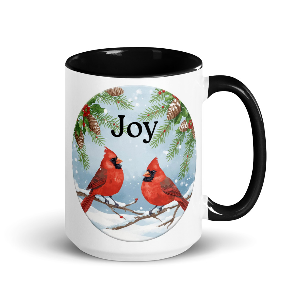 15oz Joy Cardinal Holiday Mug – Black Interior & Handle