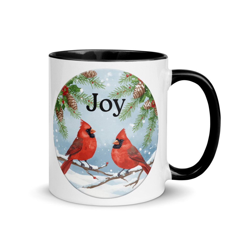 11oz Joy Cardinal Winter Mug – Black Interior & Handle
