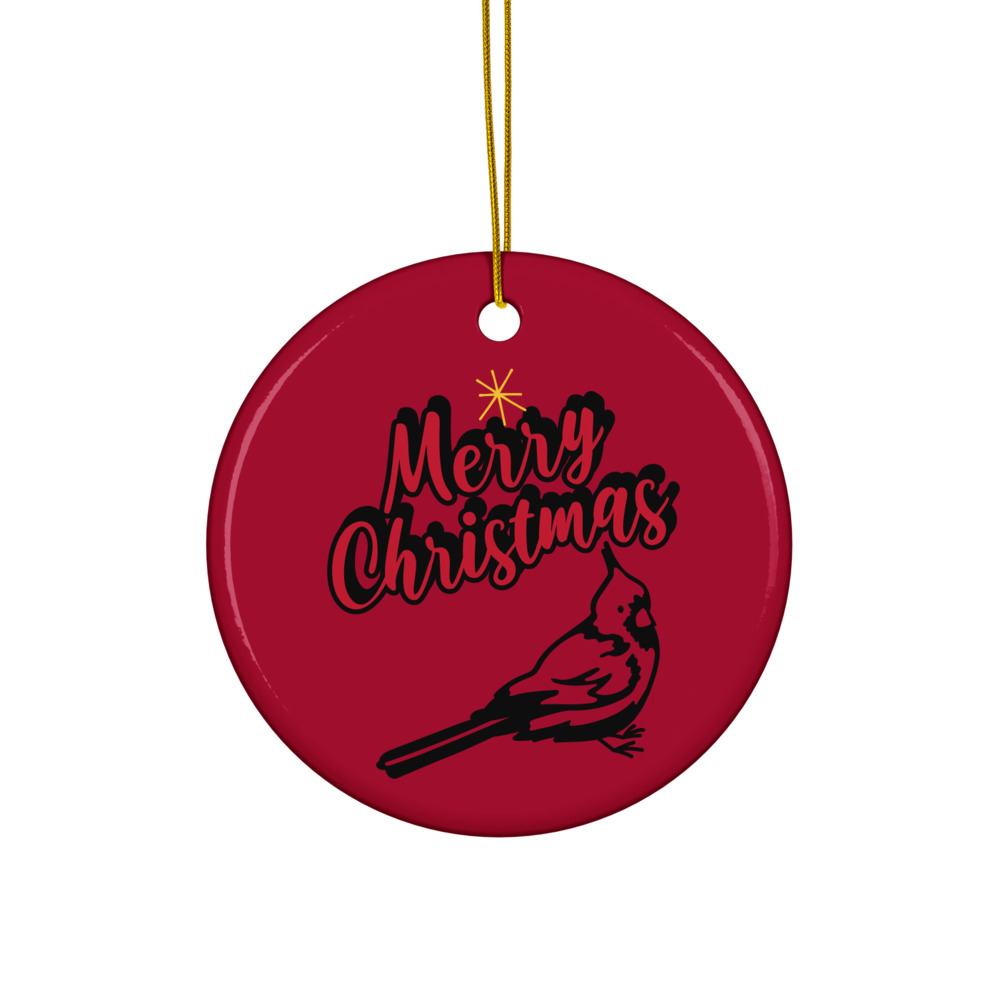 Red Ceramic Circle Merry Christmas Ornament – Cardinal Line Art