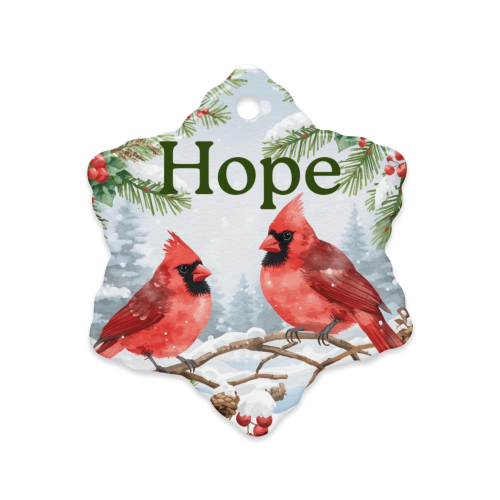 Snowflake Ceramic Ornament – “Hope” Winter Cardinal Design