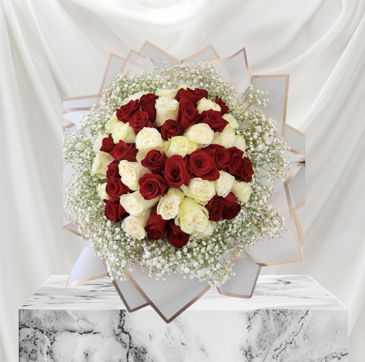 Luxury Red and White 50 Rose Bouquet