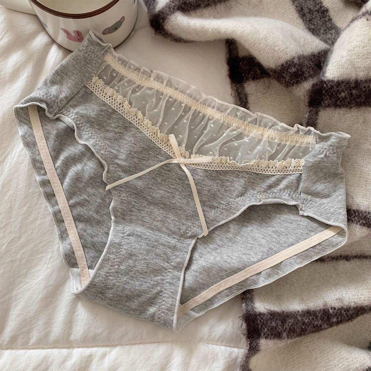 U02 纯棉蝴蝶结蕾丝点缀内裤