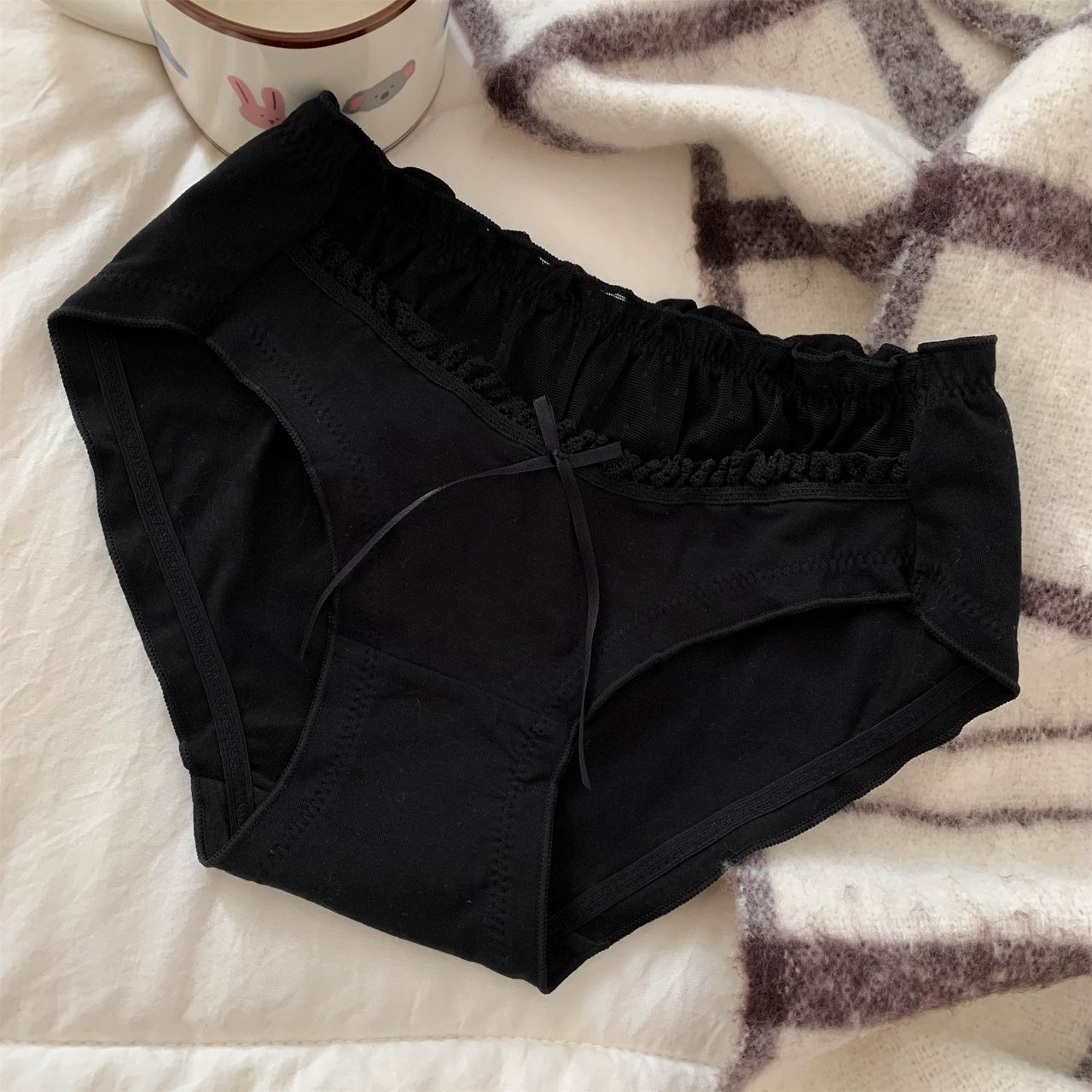U02 纯棉蝴蝶结蕾丝点缀内裤