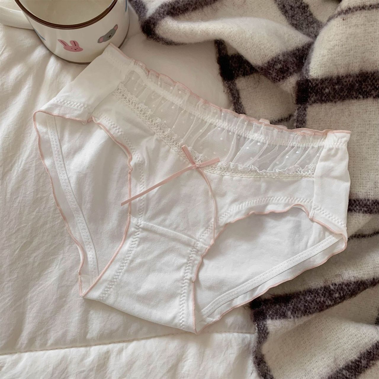 U02 纯棉蝴蝶结蕾丝点缀内裤