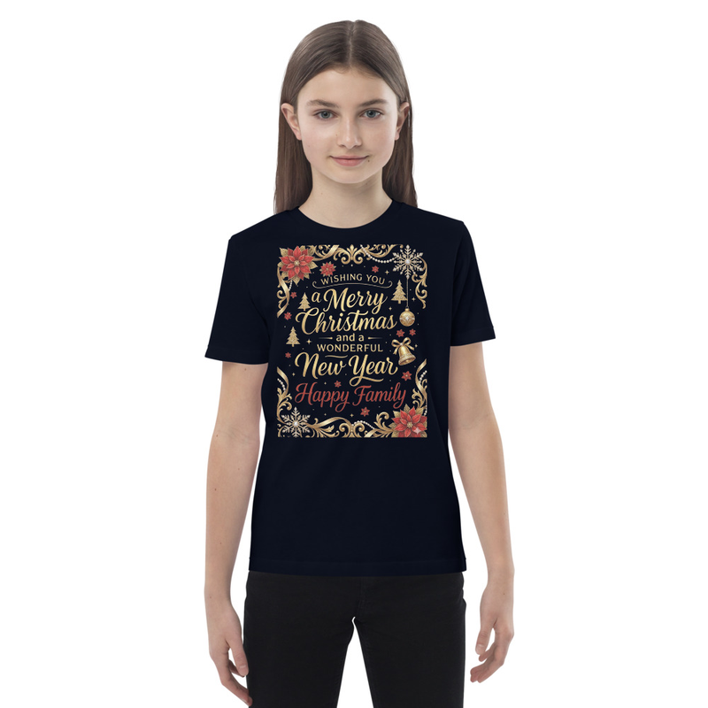 T-shirt "Merry Christmas & Happy New Year – Happy Family" | Organic cotton kids t-shirt 3-4, 5-6, 7-8, 9-11, 12-13