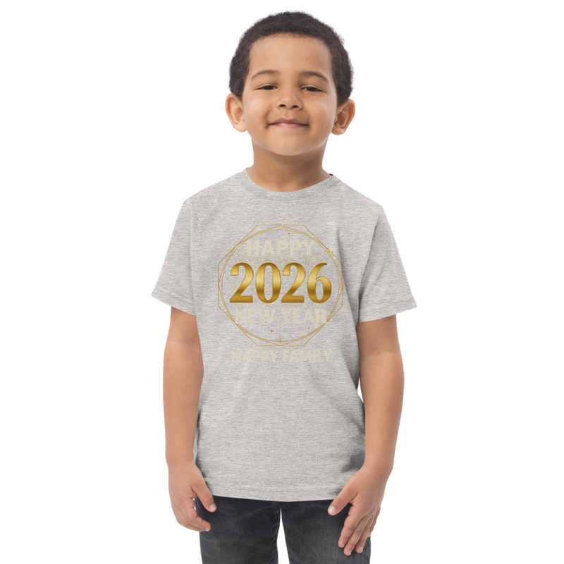 Toddler jersey t-shirt  "Happy New Year – Happy Family" | Design festif doré | 2à 6 ans