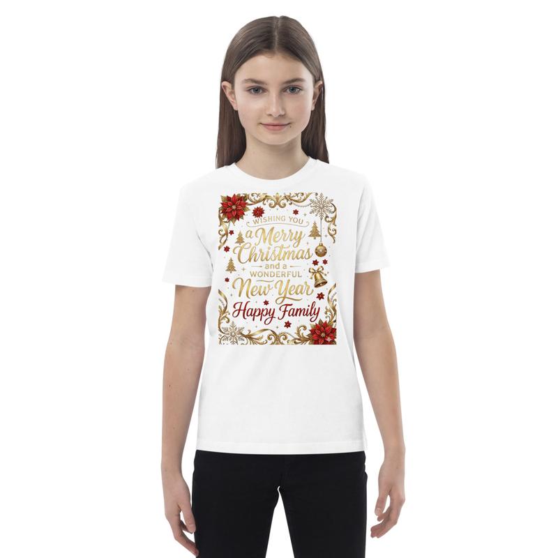 T-shirt "Merry Christmas & Happy New Year – Happy Family" | Organic cotton kids t-shirt 3-4, 5-6, 7-8, 9-11, 12-13