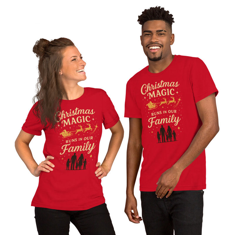 T-shirt Unisex  "La Magie de Noël Est Dans Notre Famille" | Haut de Fête Assorti Adulte | photo iconique