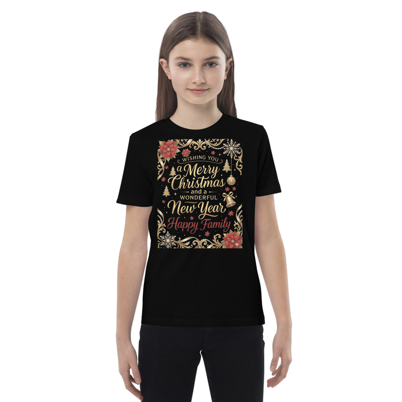 T-shirt "Merry Christmas & Happy New Year – Happy Family" | Organic cotton kids t-shirt 3-4, 5-6, 7-8, 9-11, 12-13