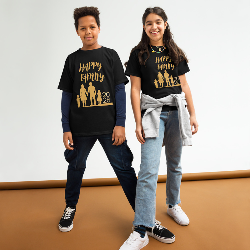 T-shirt Ados "Happy Family 2026" – Ensemble en or pour célébrer l’amour, l’unité et la nouvelle année