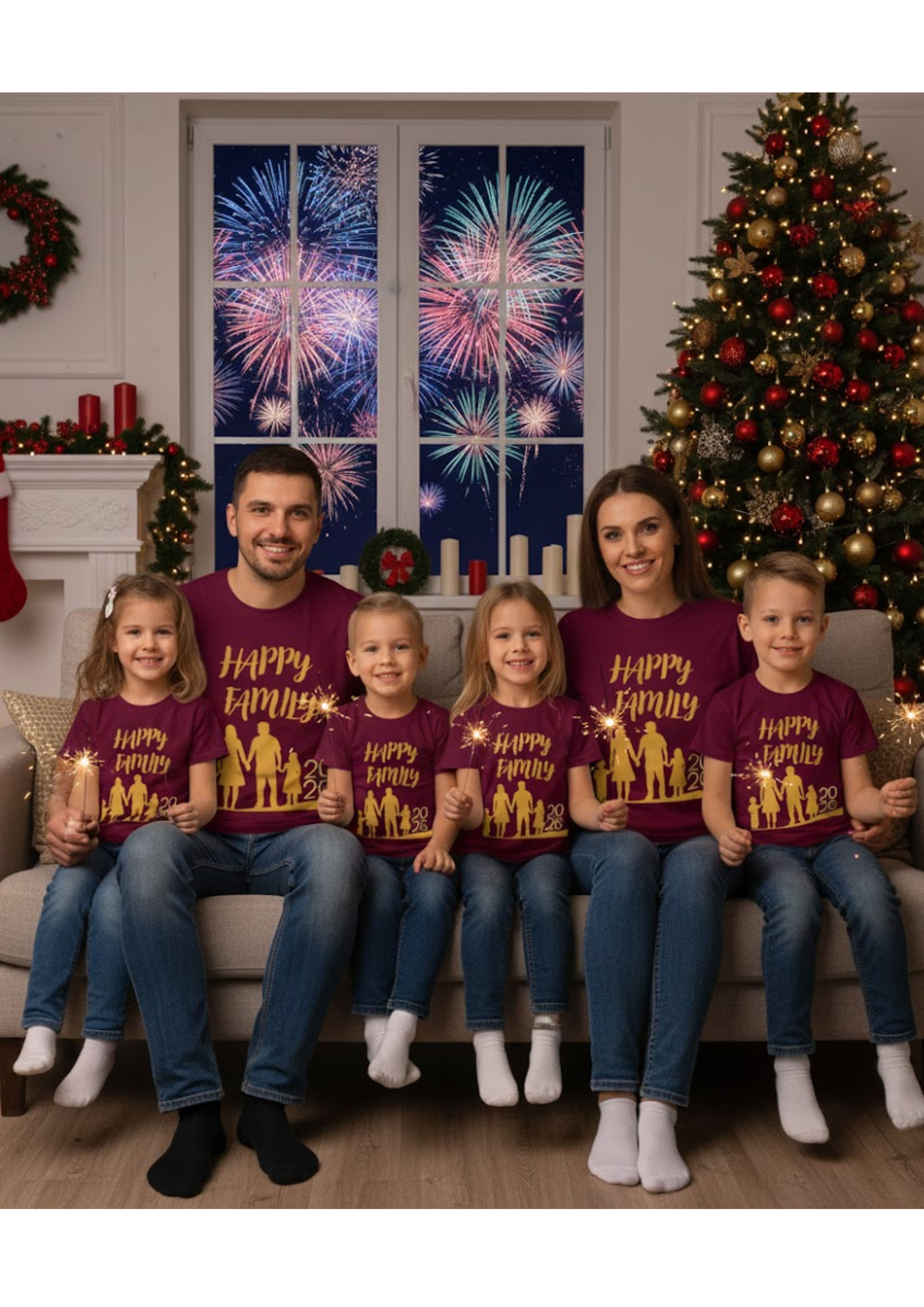 T-shirt Ados "Happy Family 2026" – Ensemble en or pour célébrer l’amour, l’unité et la nouvelle année
