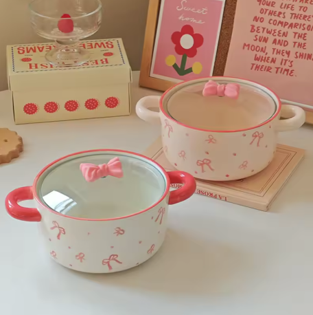 Pink Bow Ceramic Soup Pot
