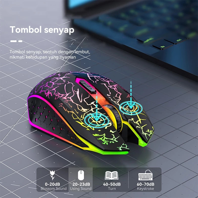 OLYPS Mouse Wireless Bluetooth Gaming RGB Silent Click Rechargeable Laptop Tanpa Kabel 1600D