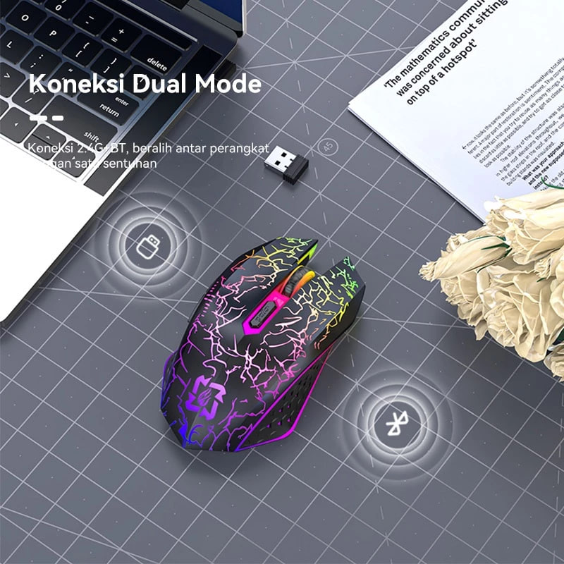 OLYPS Mouse Wireless Bluetooth Gaming RGB Silent Click Rechargeable Laptop Tanpa Kabel 1600D