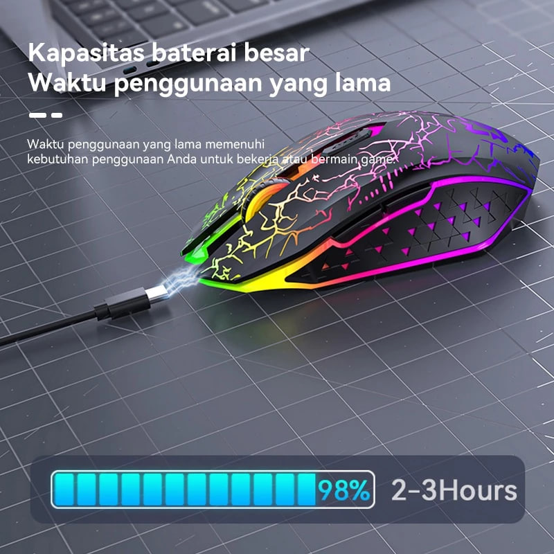OLYPS Mouse Wireless Bluetooth Gaming RGB Silent Click Rechargeable Laptop Tanpa Kabel 1600D