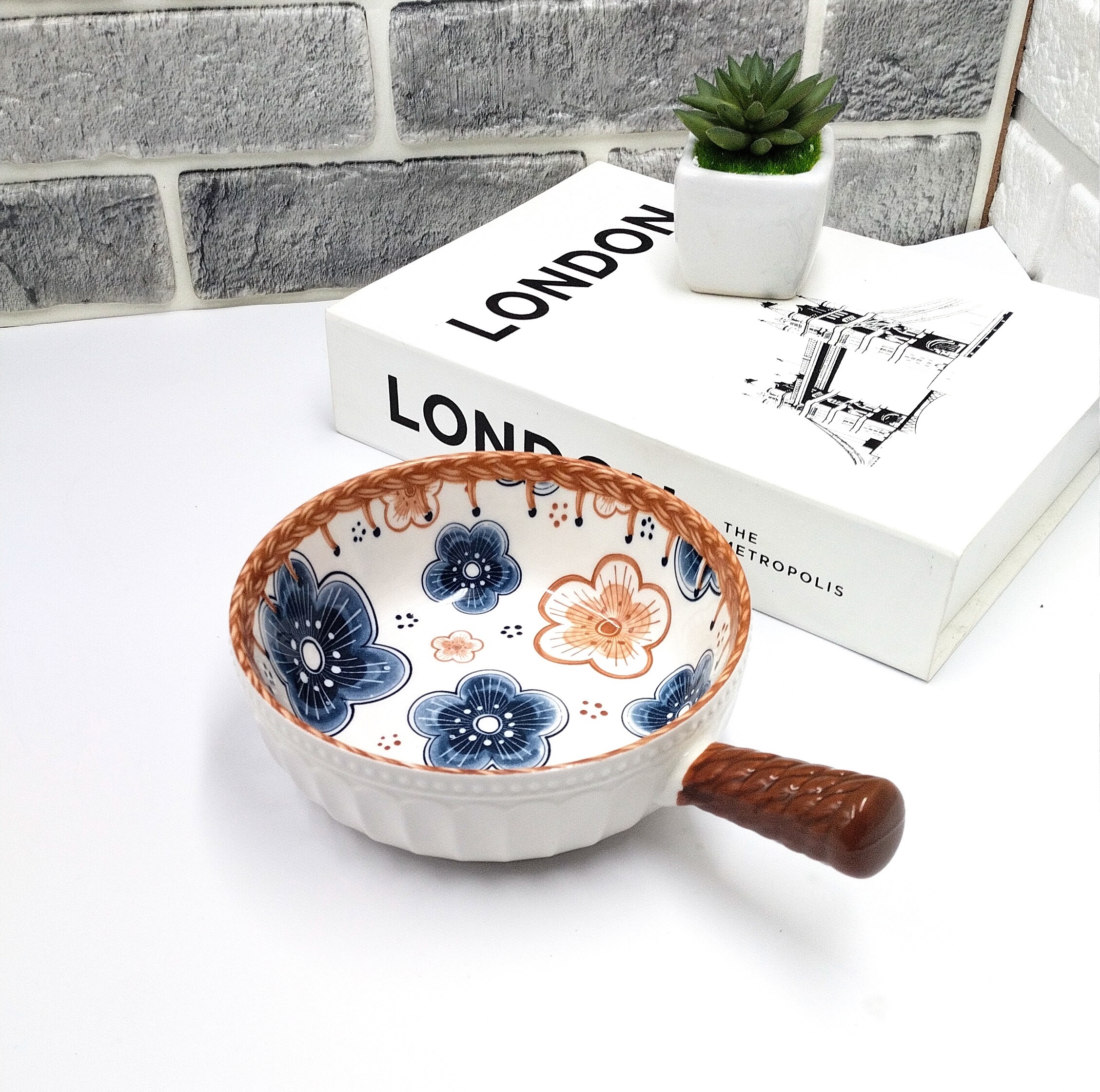 Techmanistan Random Color - Mandala Print Bowl, Koreaan Tableware Cute Ceramic Bowl With Handle, Microwave Heating Bowl Instant Noodle Bowl