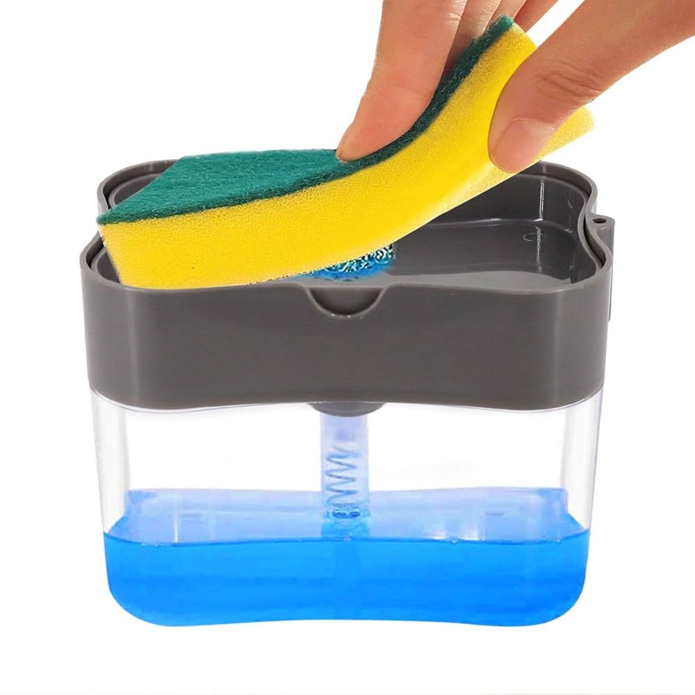 1Pc 2-in-1 Soap Pump Dispenser and Sponge Holder - Sponge Rack for Kitchen Sink Dish Washing Soap Dispenser