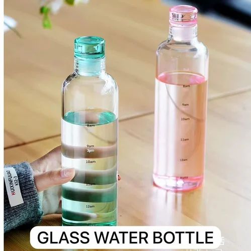 1000 ML Large Capacity Glass Bottle With Time Marker For Water Drinks