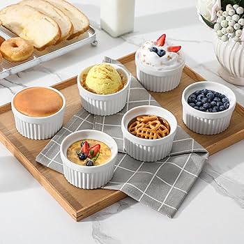 Techmanistan Pack of 6 - Porcelain Baking Ramekins Creme Fruit Serving Dessert Serving Custard Sauce Pudding Dipping Bowl