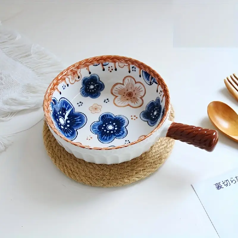 Techmanistan Random Color - Mandala Print Bowl, Koreaan Tableware Cute Ceramic Bowl With Handle, Microwave Heating Bowl Instant Noodle Bowl