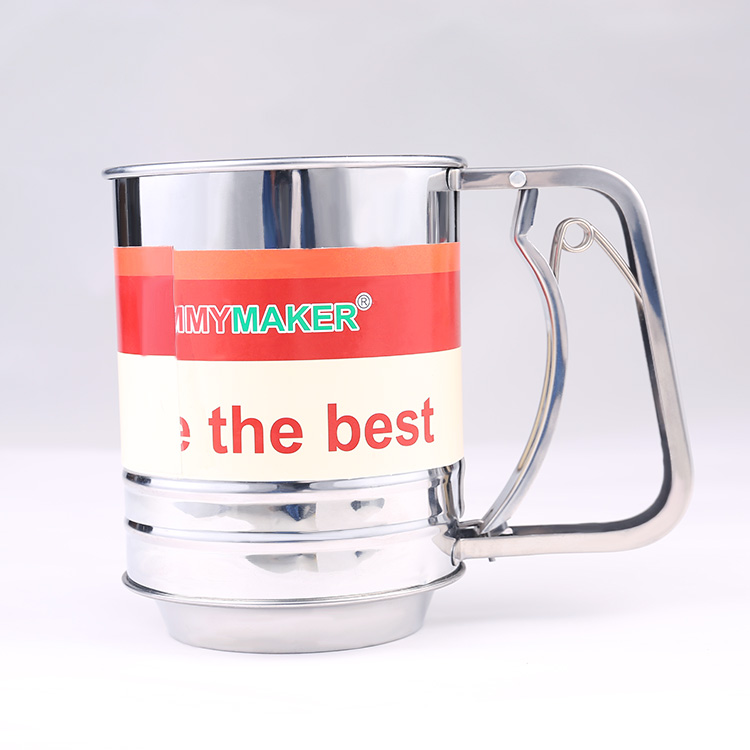 Stainless Steel Flour Sifter with One-Handed Press Handle & Measuring Scale – 250ML Cup Style Baking Sieve for Flour, Sugar, Cocoa & More – Fine Mesh Kitchen Tool for Baking & Cooking (Silver)