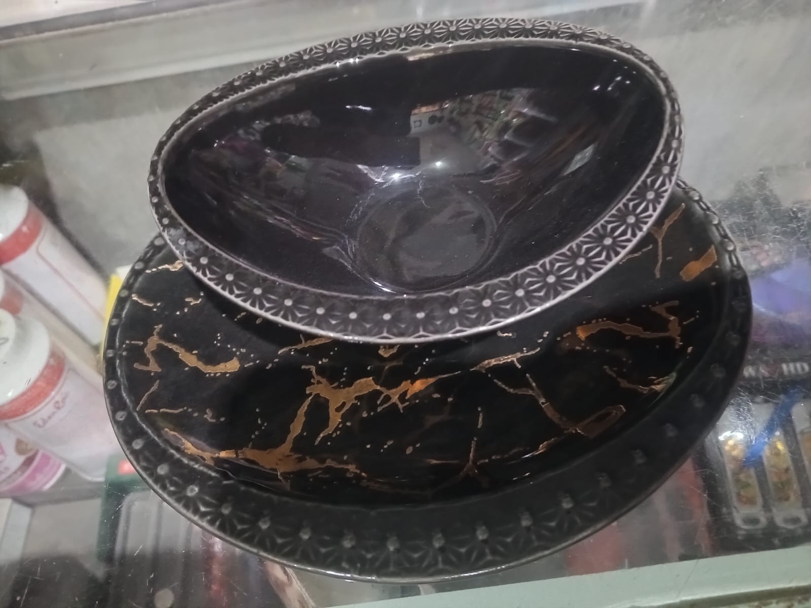 Premium Black Marble Ceramic Bowl with Gold Veins | Elegant Kitchen & Diningware