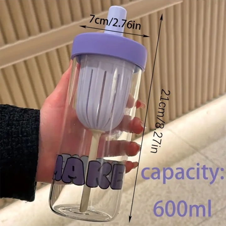 600ml Portable Manual Juicer Bottle – Fruit Juice Maker Cup with Built-in Strainer & Straw
