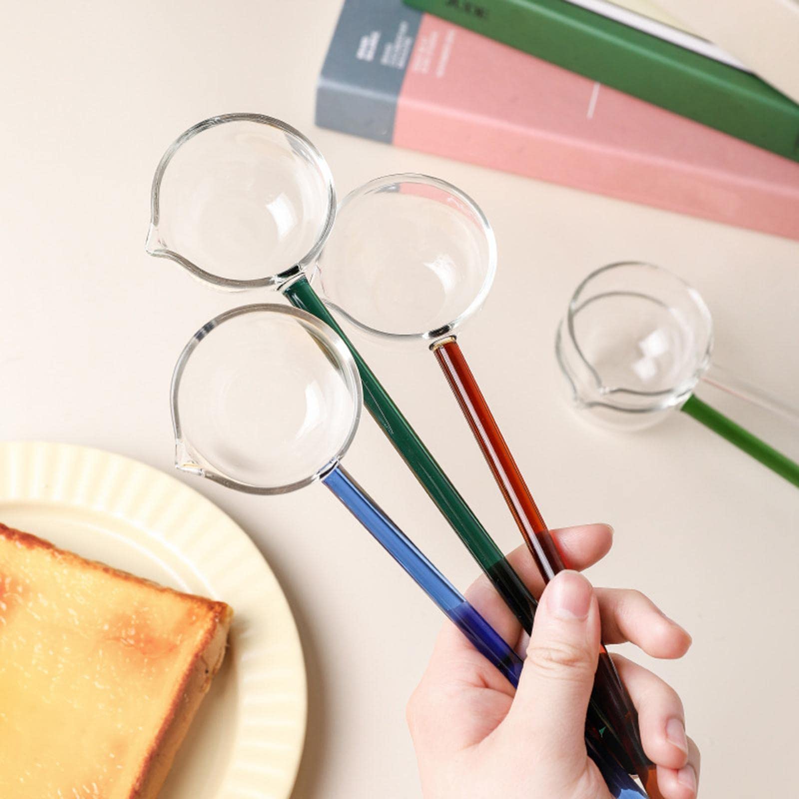Colored Deep Soup Spoon, Long Handle Borosilicate Glass Spoon, Heat Resistant Mouth Seasoning Coffee Spoon, Transparent Stirring Cocktail Teaspoon, Kitchen Dishwasher Safe Soup Ladle Spoon for Kitchen Hot Pot Buffet