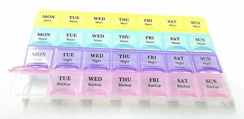 PILL ORGANIZER,MEDICINE BOX,28 SHELF,7 DAYS MARKING MULTICOLORED