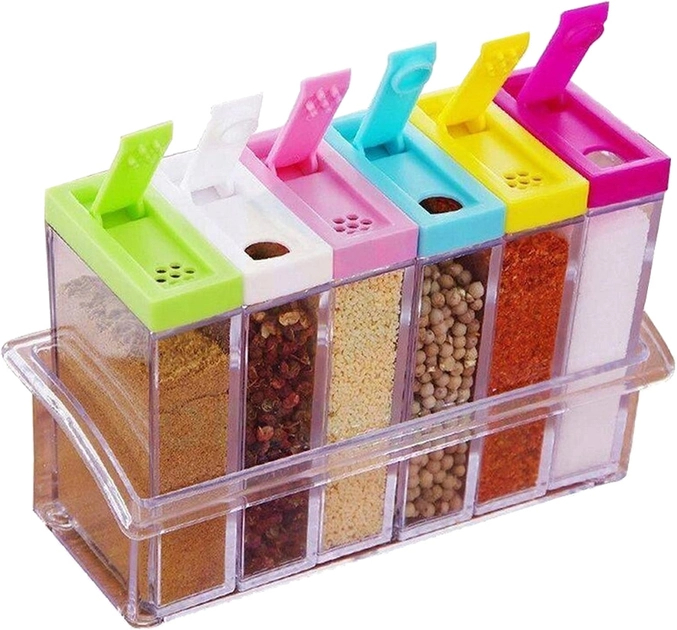 6 pcs spicy jar set with tray Rack seasoning bottle