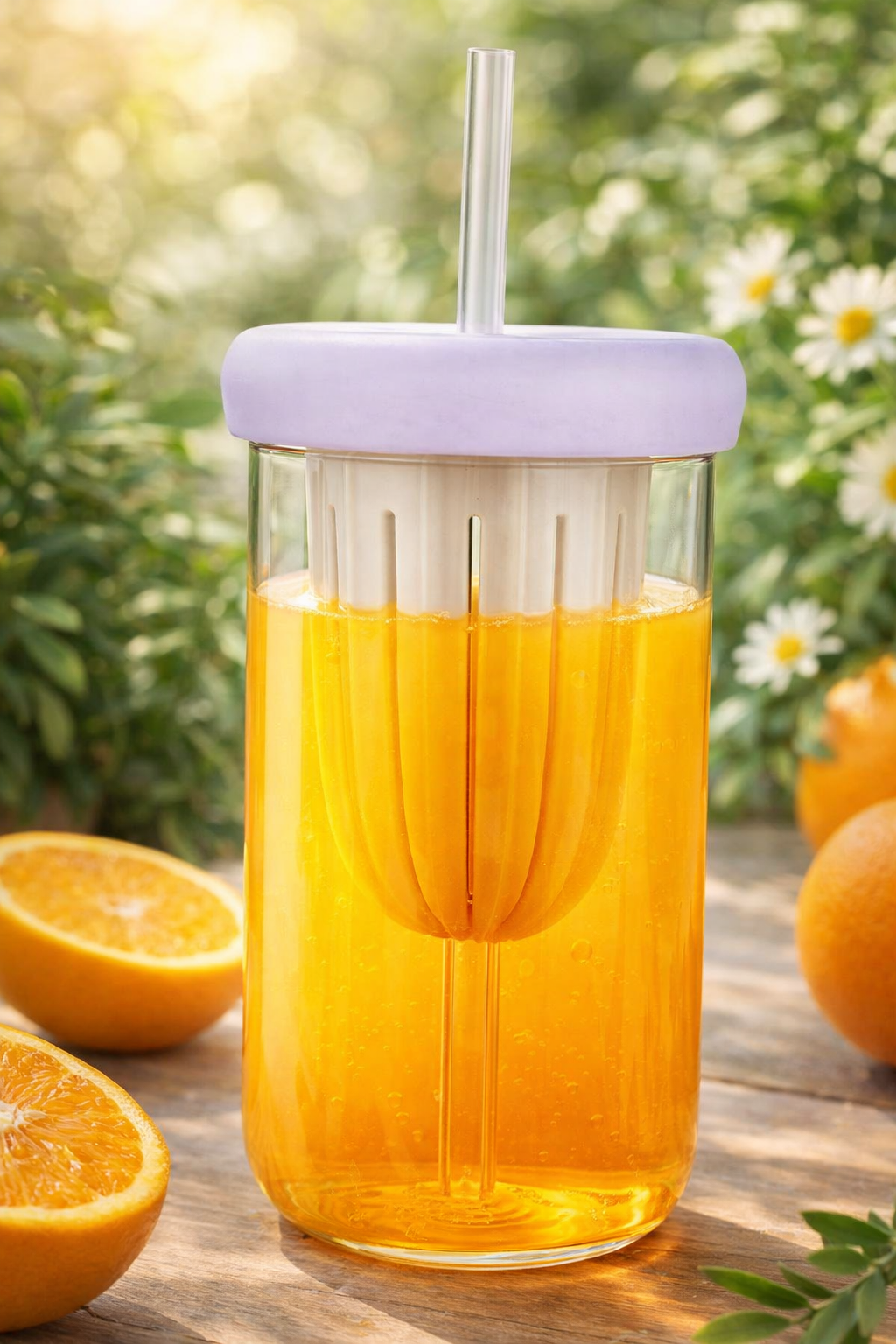 600ml Portable Manual Juicer Bottle – Fruit Juice Maker Cup with Built-in Strainer & Straw