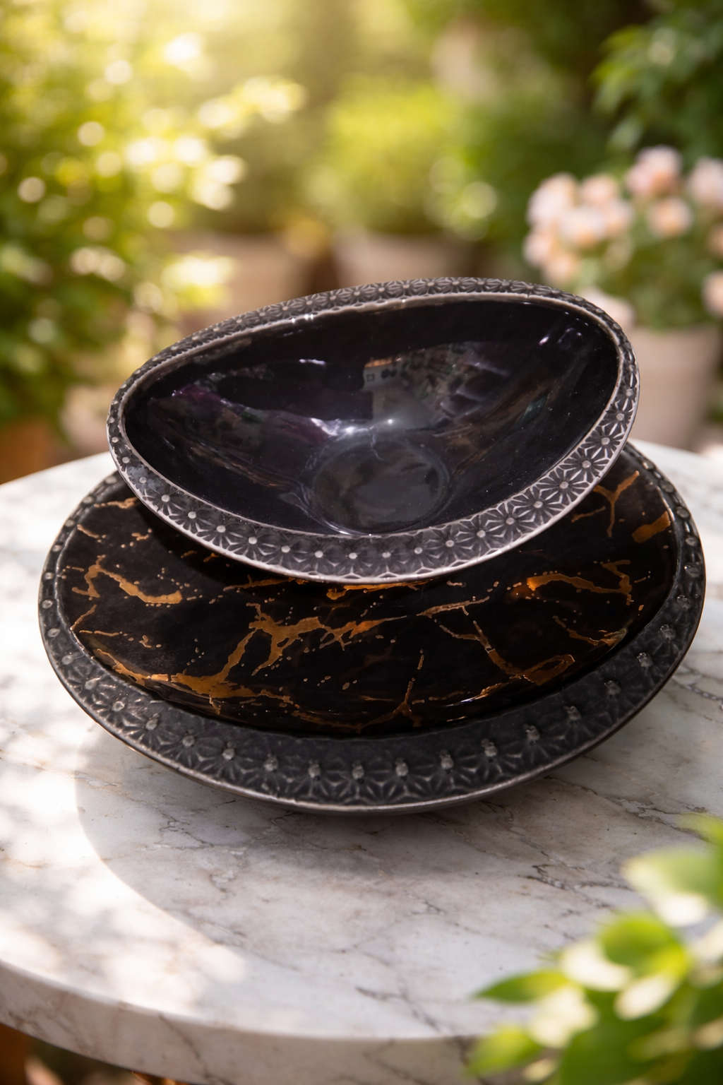 Premium Black Marble Ceramic Bowl with Gold Veins | Elegant Kitchen & Diningware