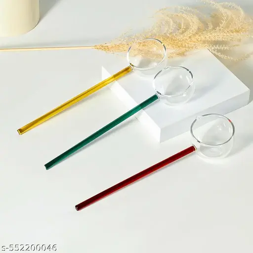 Colored Deep Soup Spoon, Long Handle Borosilicate Glass Spoon, Heat Resistant Mouth Seasoning Coffee Spoon, Transparent Stirring Cocktail Teaspoon, Kitchen Dishwasher Safe Soup Ladle Spoon for Kitchen Hot Pot Buffet