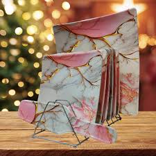 Luxury Marble Pattern melamine Serving Tray Set with Metal Stand – Elegant Snack, Dessert & Tea Platter for Home & Parties