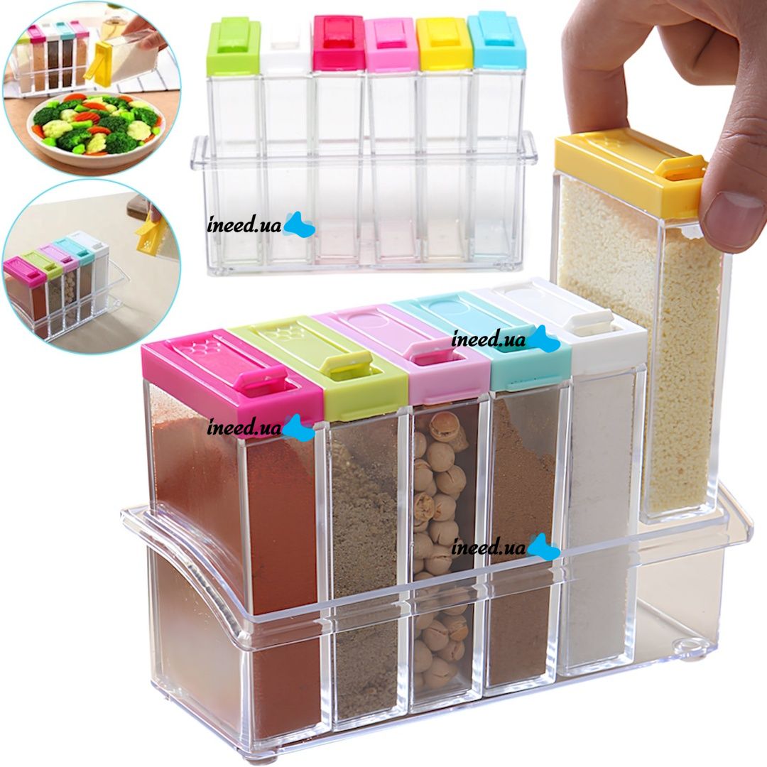 6 pcs spicy jar set with tray Rack seasoning bottle