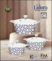3-Piece Double-Glazed Ceramic Serving Bowl Set – Elegant Blue & White Dinnerware for Home & Parties"